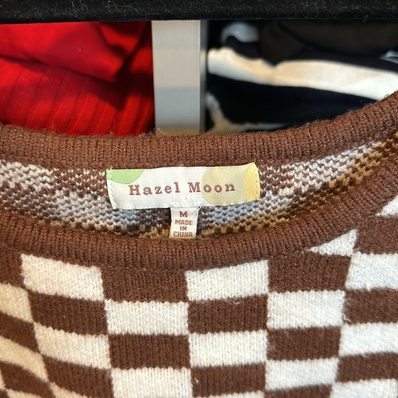 Hazel Moon brown and white checkerboard cropped sweater tank size M - Picture 2 of 3